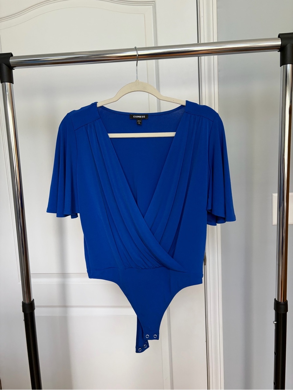 Express Cobalt Blue Wrap-Style Bodysuit